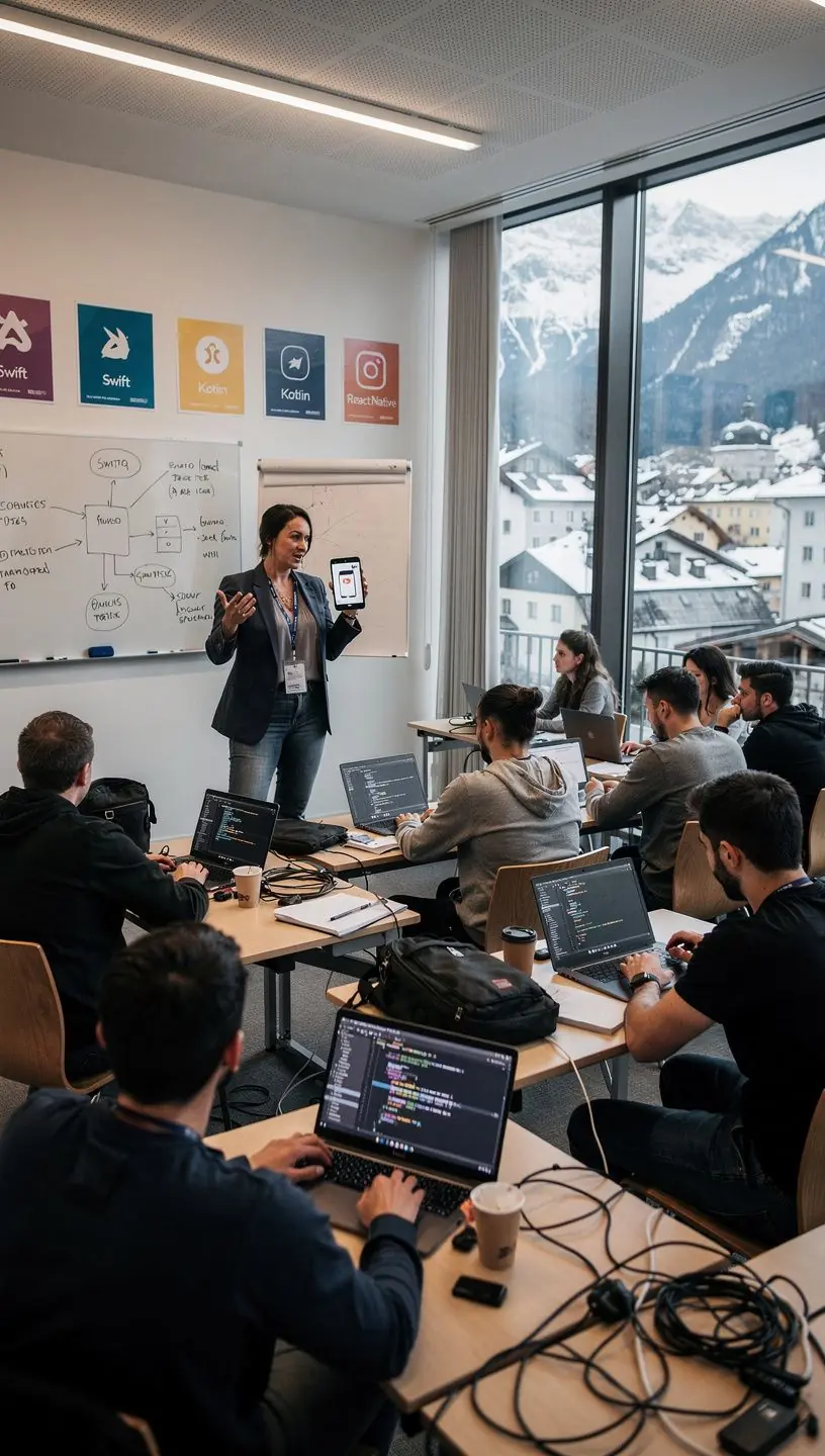 Eine Bildschirmansicht von einem Laptop, der eine React Native App während des Entwicklungsprozesses anzeigt.