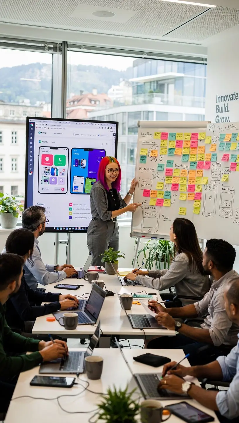 Eine Gruppe von Teilnehmern in einem Seminarraum lernt die Grundlagen von Kotlin für Android-Entwicklung.